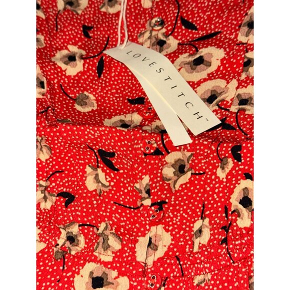 Lovestitch Women's Red Floral Long Sleeve Blouse S With Square Neckline & Peplum - Picture 5 of 11